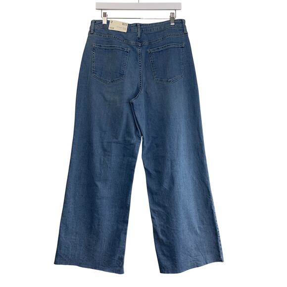 Ana High Rise Wide Leg Jeans Size 12 Button Fly Stretch Denim Blue NEW Raw Hem - Picture 2 of 9